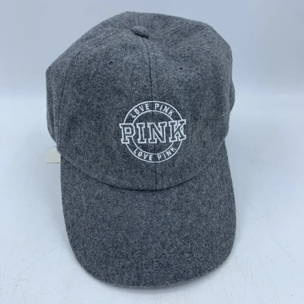 Victorias Secret PINK Love Pink Baseball Hat Cap‎ Adjustable Gray Wool NEW